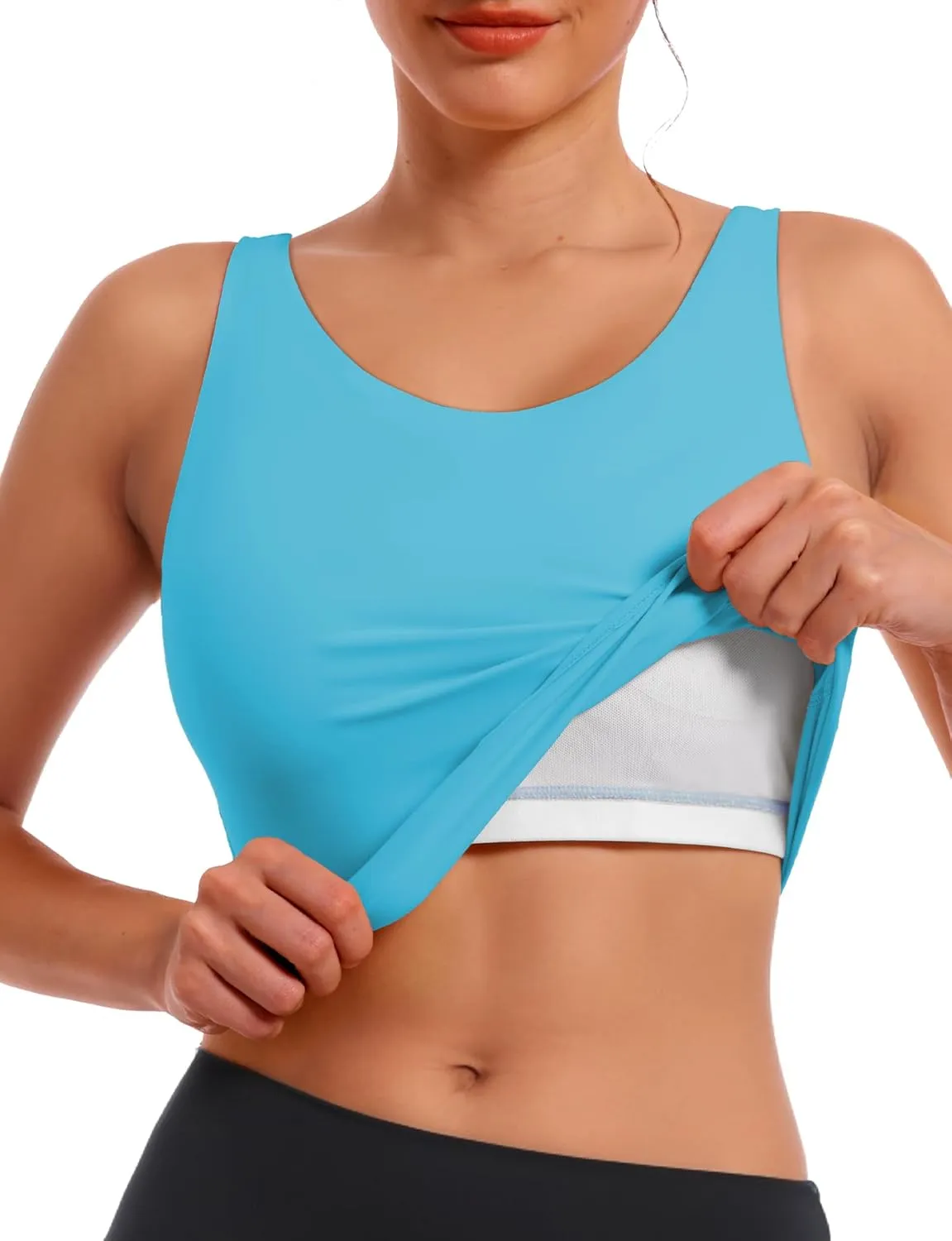 Sports Bras for Women, Supportive Longline High Neck Sports Bra Push Up Workout Built in Bra Crop Tank Tops