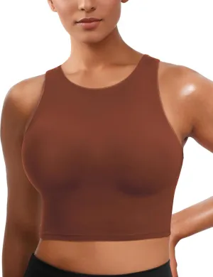 Sports Bras for Women, Supportive Longline High Neck Sports Bra Push Up Workout Built in Bra Crop Tank Tops