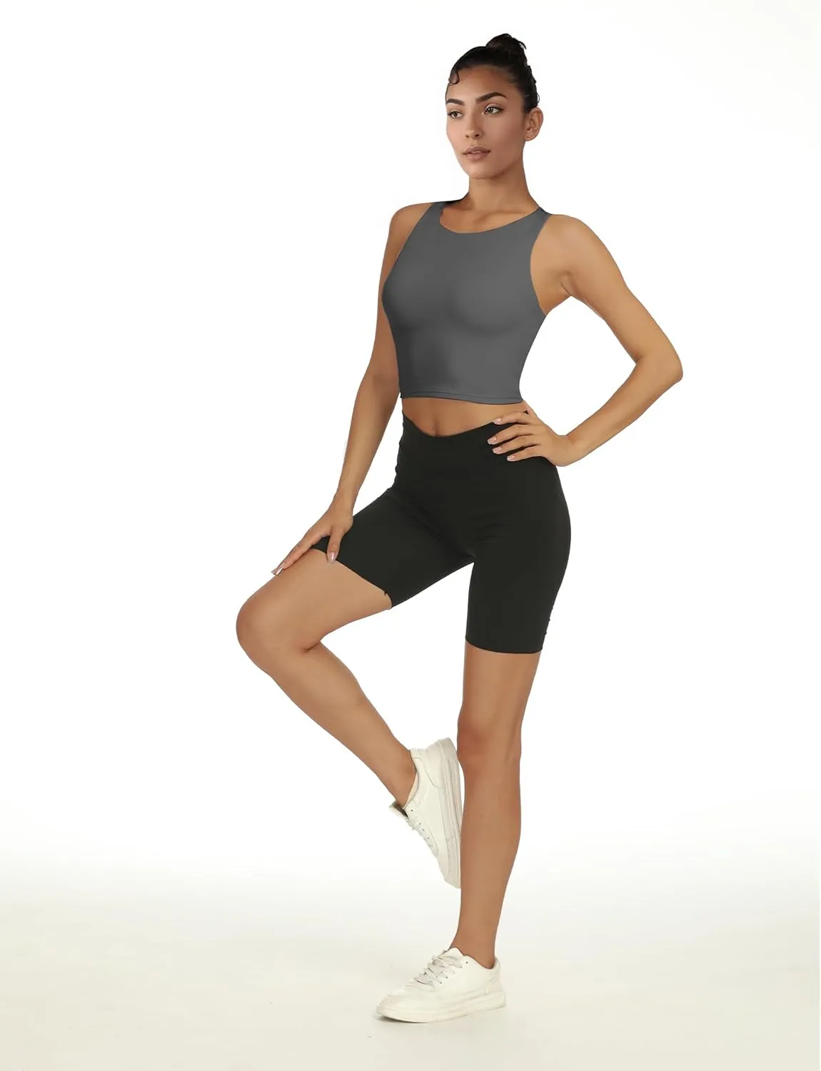 Sports Bras for Women, Supportive Longline High Neck Sports Bra Push Up Workout Built in Bra Crop Tank Tops
