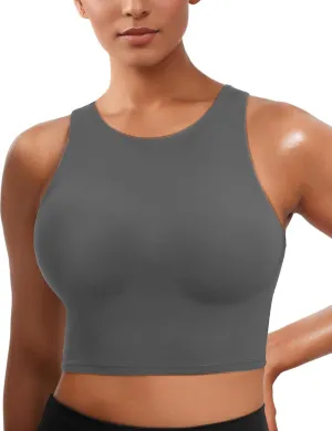 Sports Bras for Women, Supportive Longline High Neck Sports Bra Push Up Workout Built in Bra Crop Tank Tops