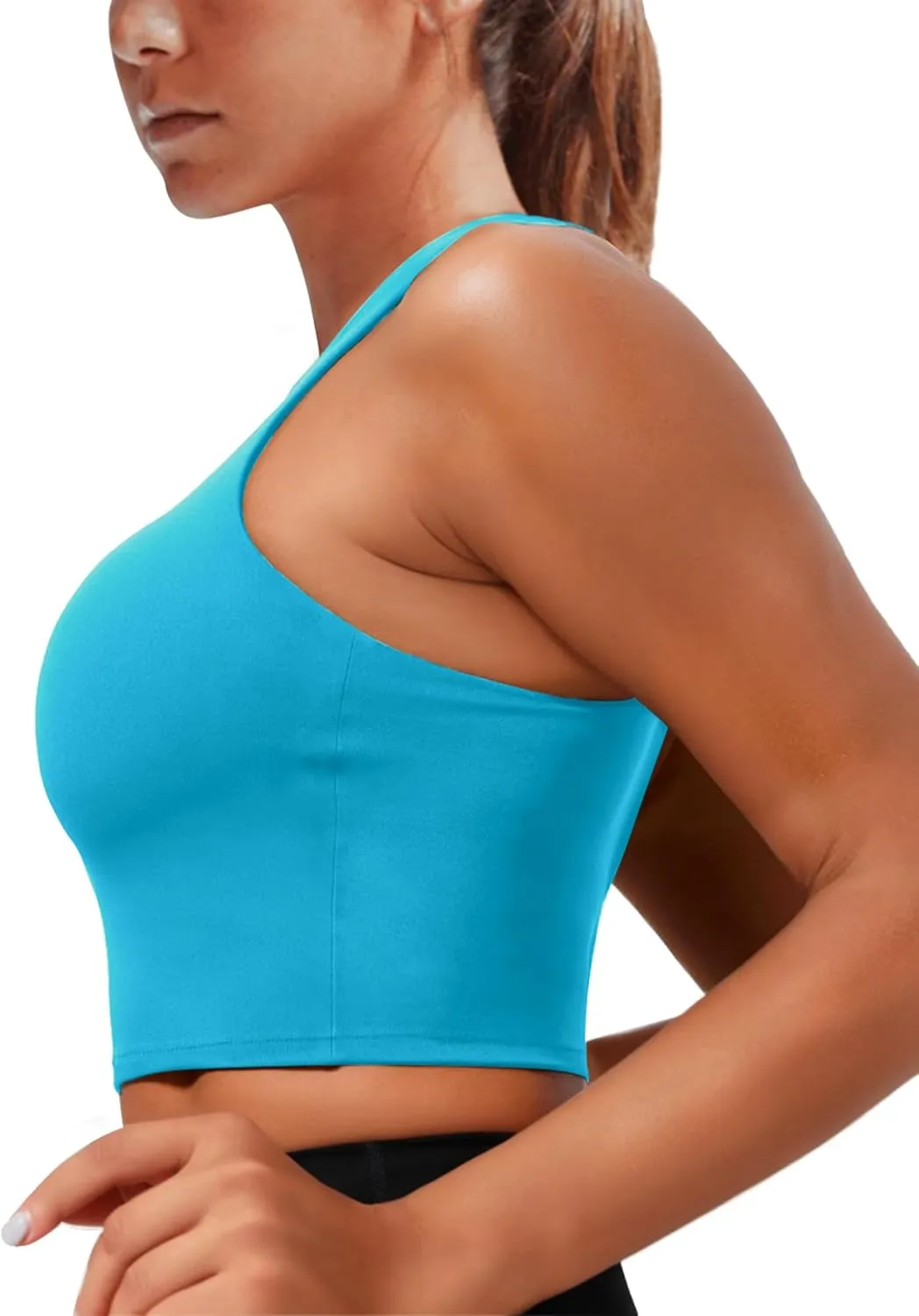 Sports Bras for Women, Supportive Longline High Neck Sports Bra Push Up Workout Built in Bra Crop Tank Tops