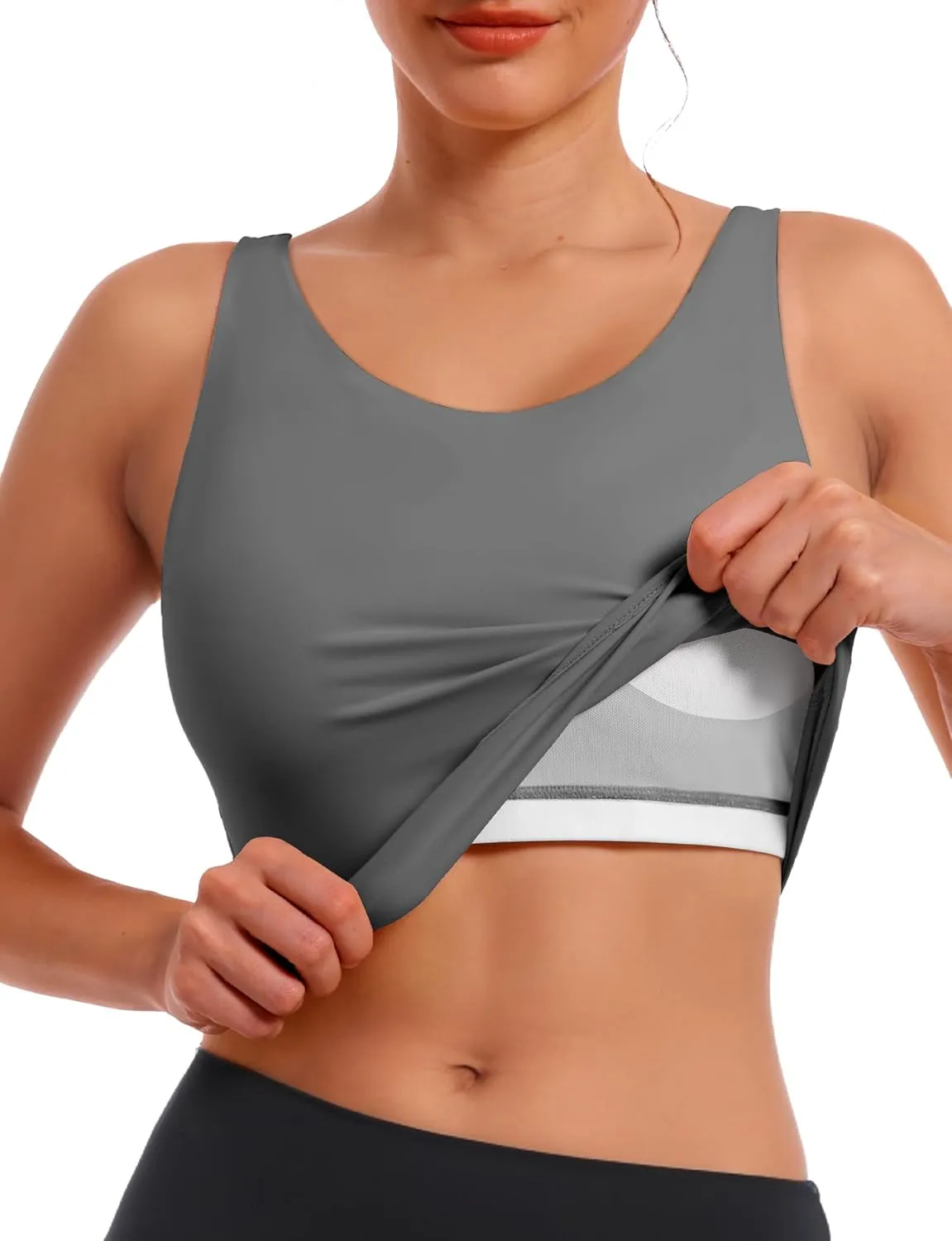 Sports Bras for Women, Supportive Longline High Neck Sports Bra Push Up Workout Built in Bra Crop Tank Tops