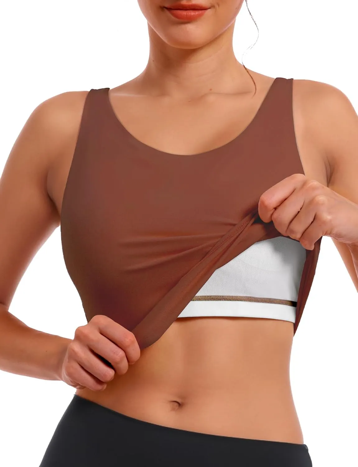Sports Bras for Women, Supportive Longline High Neck Sports Bra Push Up Workout Built in Bra Crop Tank Tops
