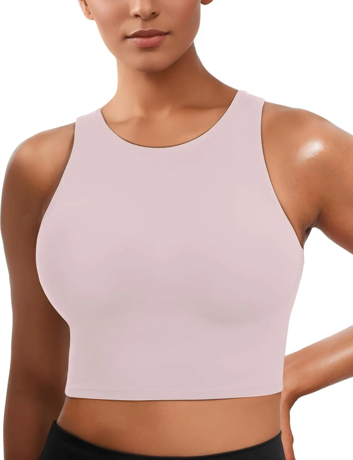 Sports Bras for Women, Supportive Longline High Neck Sports Bra Push Up Workout Built in Bra Crop Tank Tops