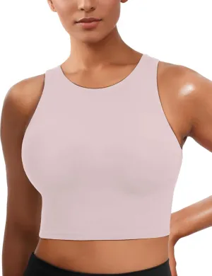 Sports Bras for Women, Supportive Longline High Neck Sports Bra Push Up Workout Built in Bra Crop Tank Tops