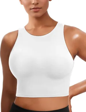 Sports Bras for Women, Supportive Longline High Neck Sports Bra Push Up Workout Built in Bra Crop Tank Tops