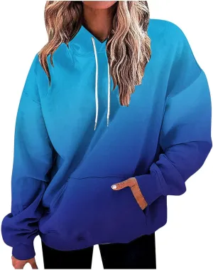 Stessotudo Oversized Hoodies for Women Casual Gradient Pullover Sweatshirts with Pocket Long Sleeve Trendy Y2K Hooded Tops