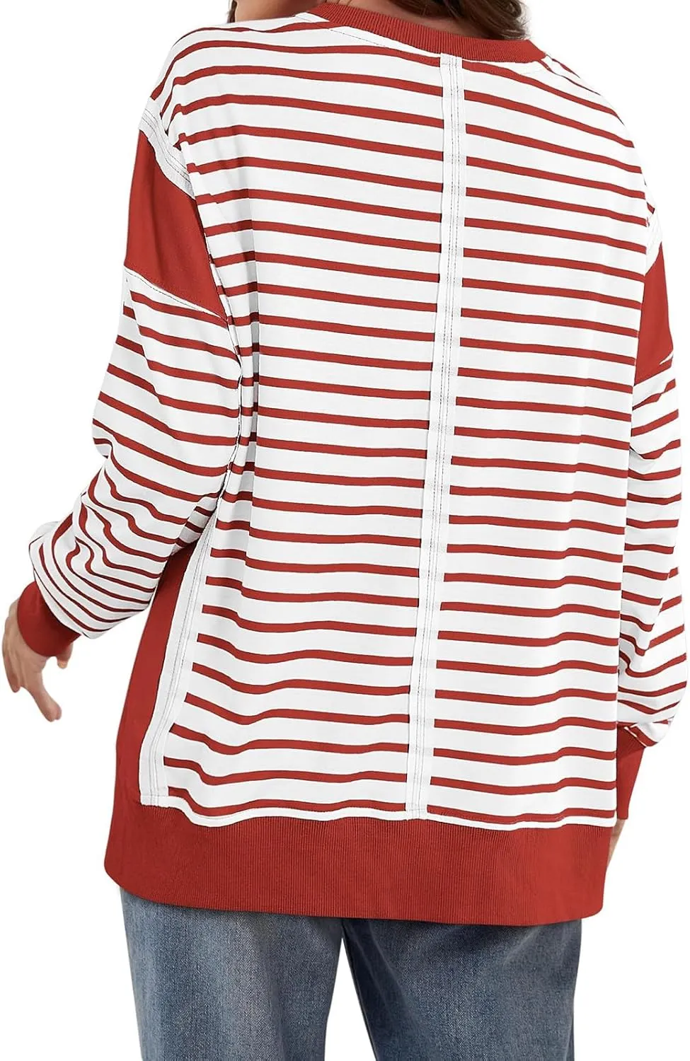 Striped Crew Neck Sweatshirts Women Cute Preppy Teen Girls Sweatshirts Comfy Y2k Fall Outfits Tops