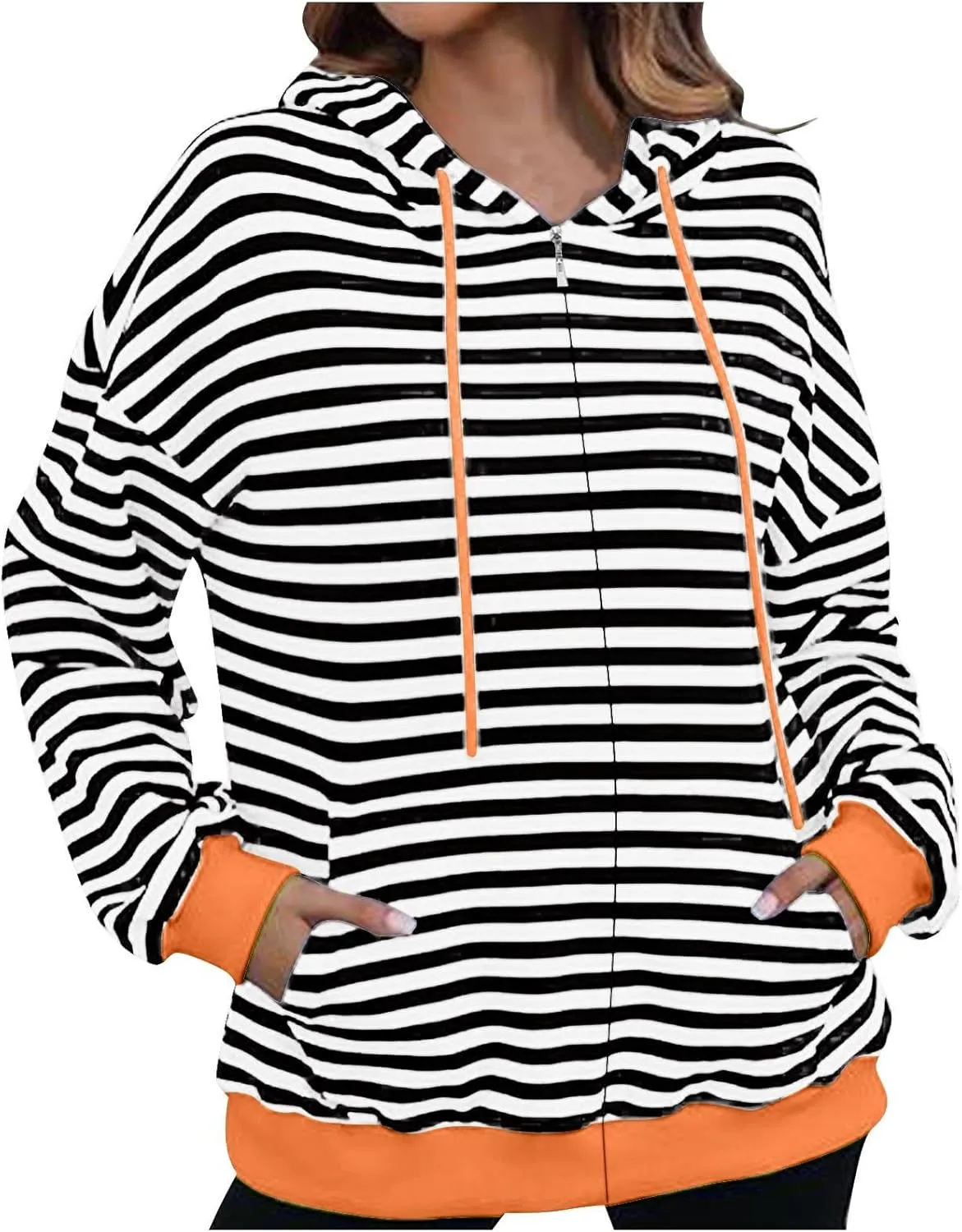 Striped Sweatshirt for Women Long Sleeve Hooded Sweatshirt Oversized Sweatshirt with Drawstring Fashion Hoodie