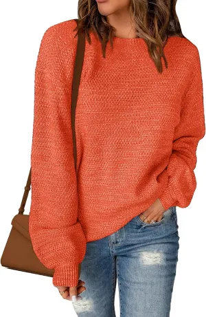 Sucolan Oversized Sweaters for Women Heathered Long Sleeve Crew Neck Pullover Knit Sweater Casual Fall Tops 2024 Fashion