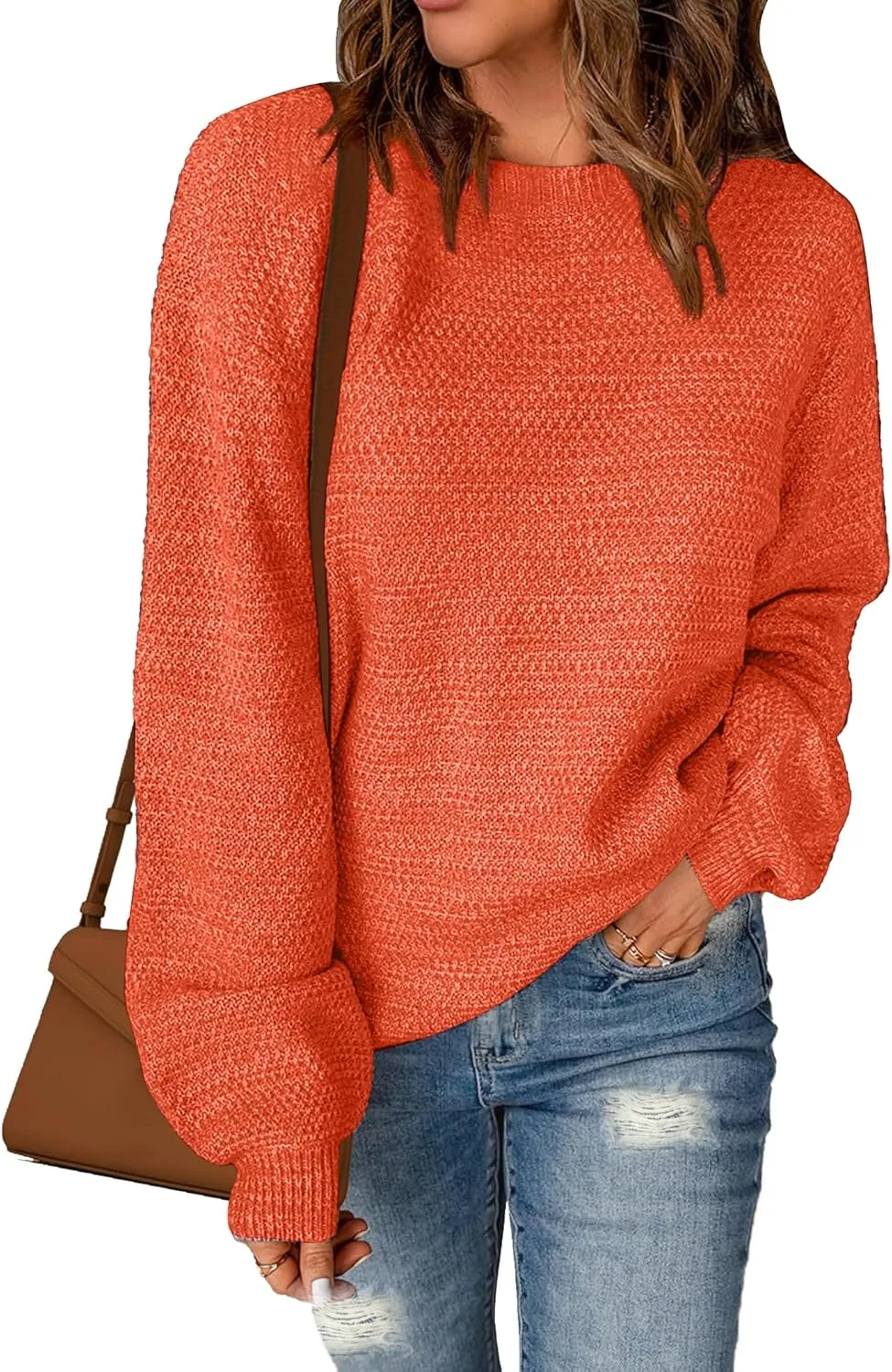 Sucolan Oversized Sweaters for Women Heathered Long Sleeve Crew Neck Pullover Knit Sweater Casual Fall Tops 2024 Fashion