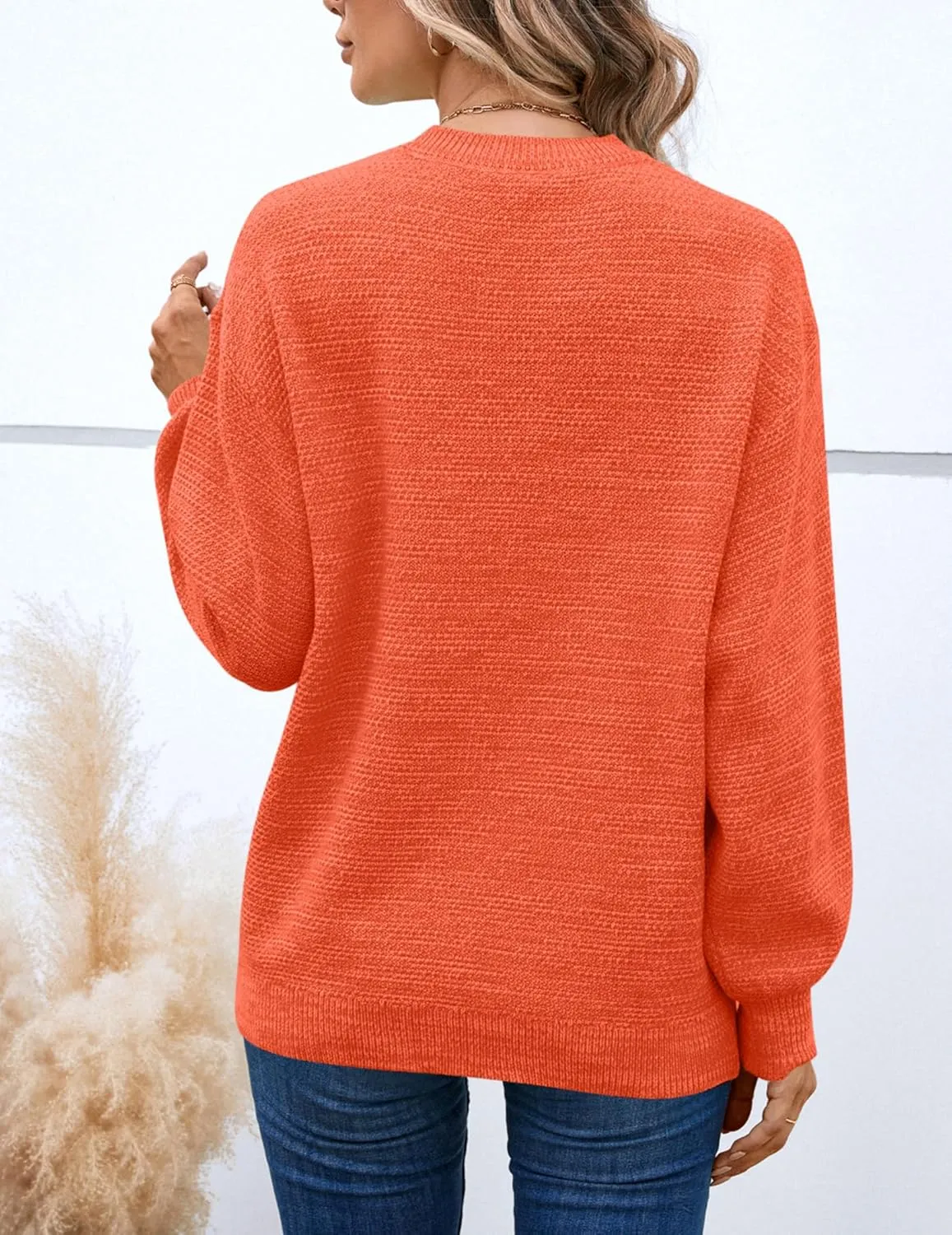 Sucolan Oversized Sweaters for Women Heathered Long Sleeve Crew Neck Pullover Knit Sweater Casual Fall Tops 2024 Fashion