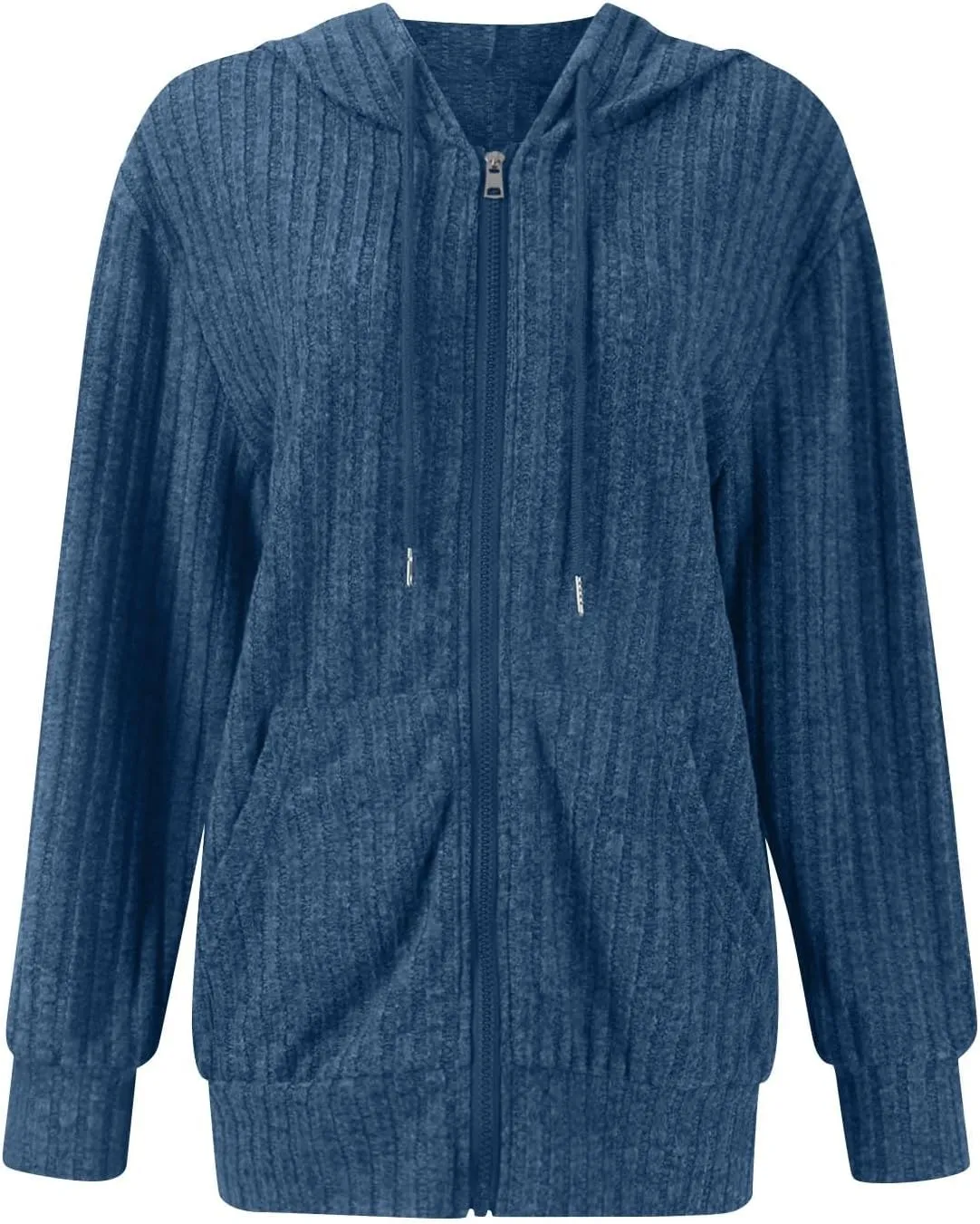 Sweaters for Women Long Sleeve Knitted Zip up Hoodies Ribbed Pullover Loose Casual Sweatshirts with Pocket