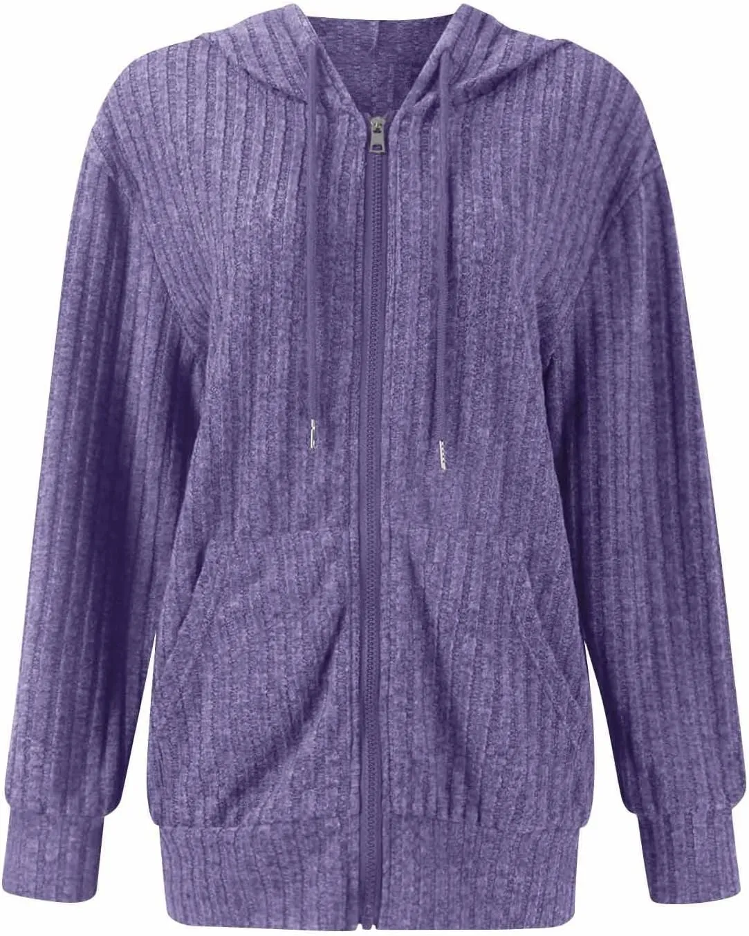 Sweaters for Women Long Sleeve Knitted Zip up Hoodies Ribbed Pullover Loose Casual Sweatshirts with Pocket