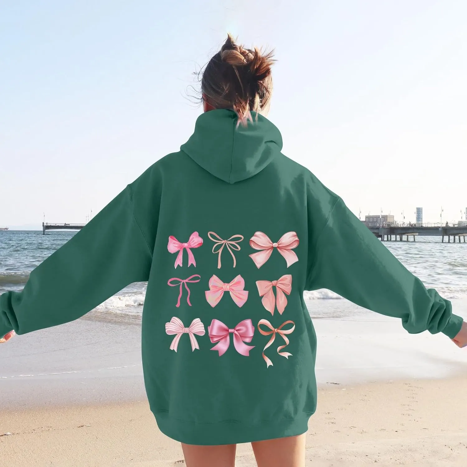 Sweatshirts For Women Long Sleeve Letter Print Casual Graphic Drawstring Pullover Cute Oversize Hoodie