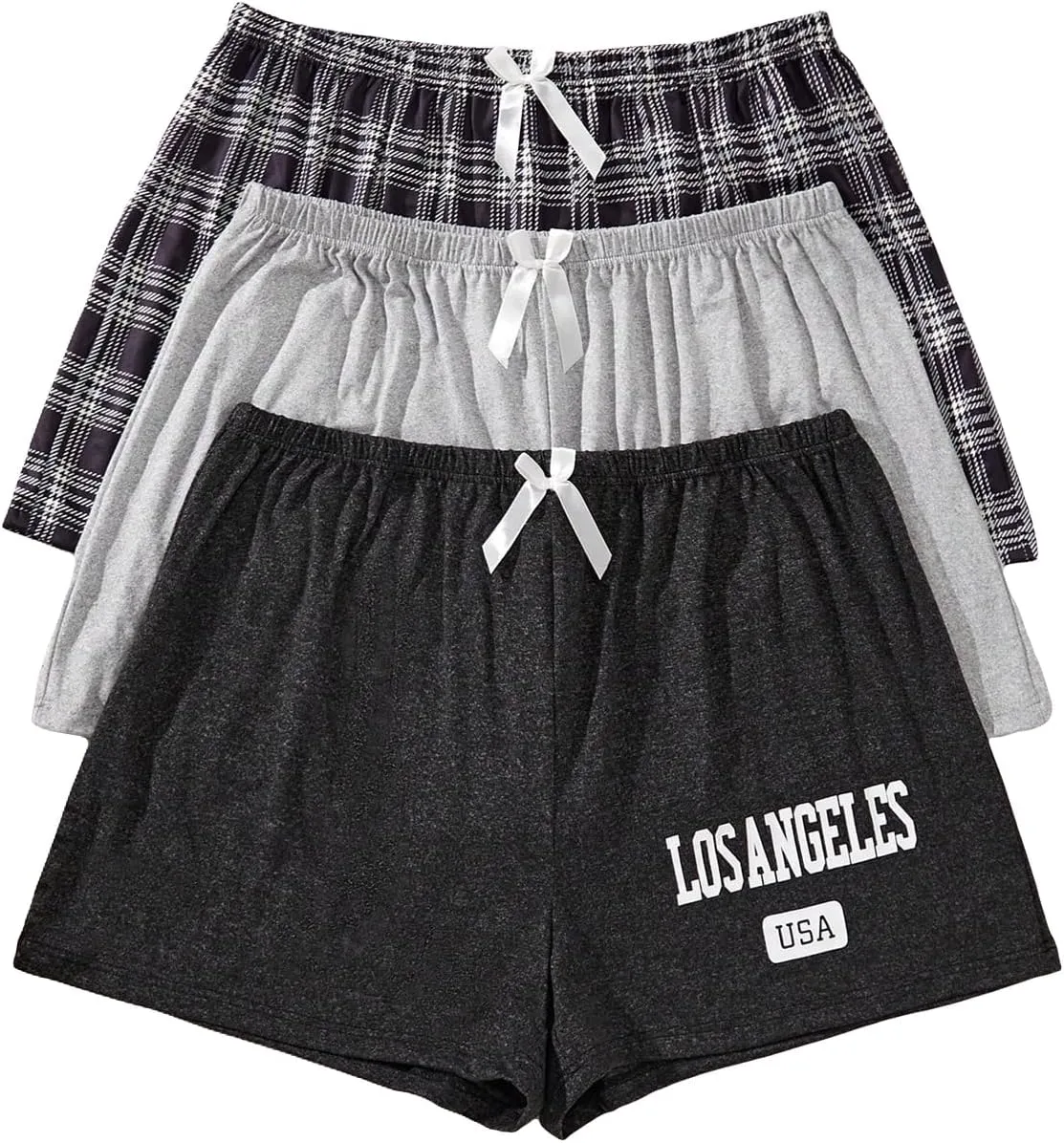 SweatyRocks Women's 3 Pack Plus Size Pajama Shorts Elastic High Waisted Lounge Sleep Shorts