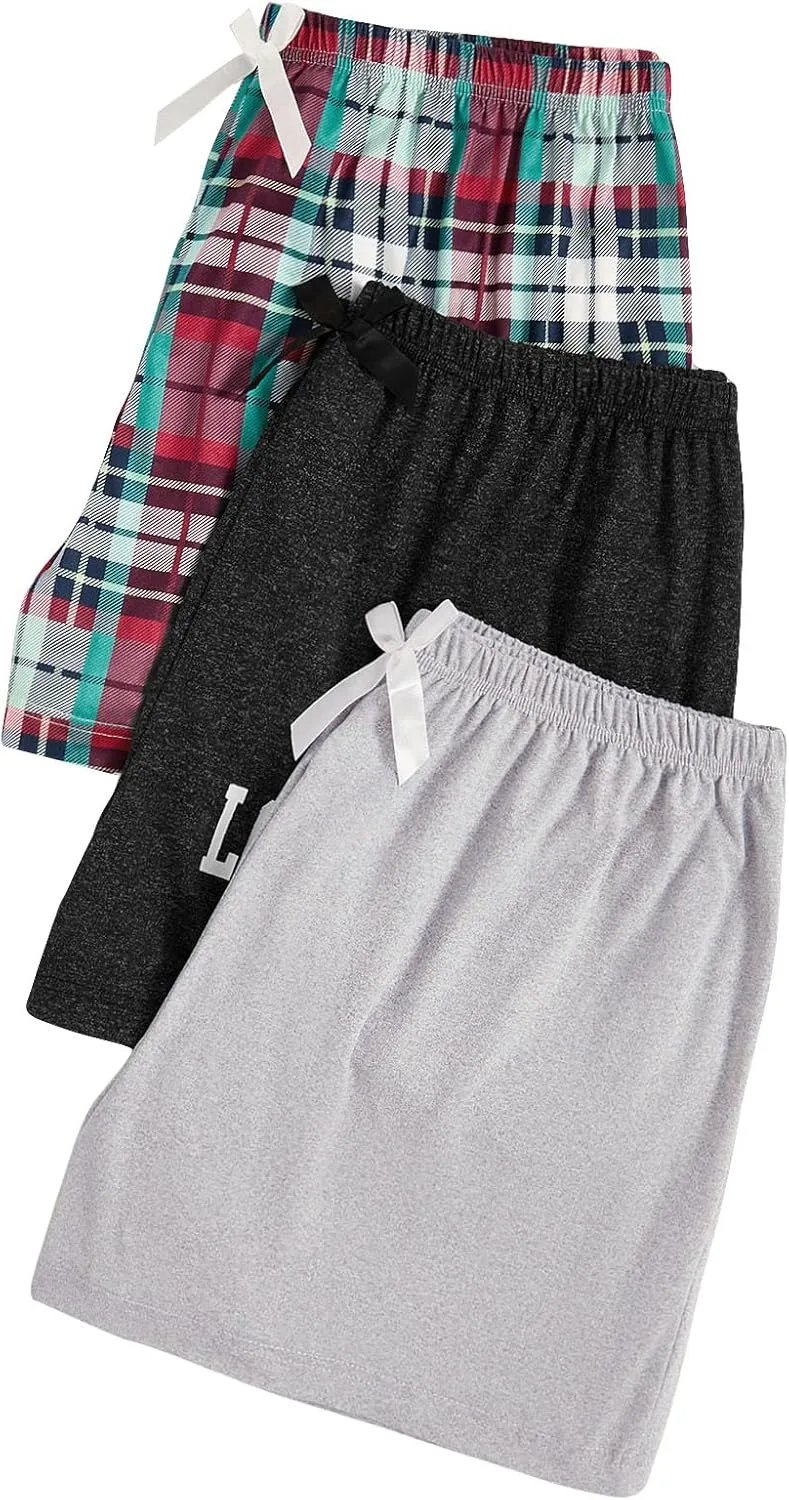 SweatyRocks Women's 3 Pack Plus Size Pajama Shorts Elastic High Waisted Lounge Sleep Shorts