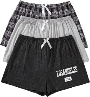 SweatyRocks Women's 3 Pack Plus Size Pajama Shorts Elastic High Waisted Lounge Sleep Shorts