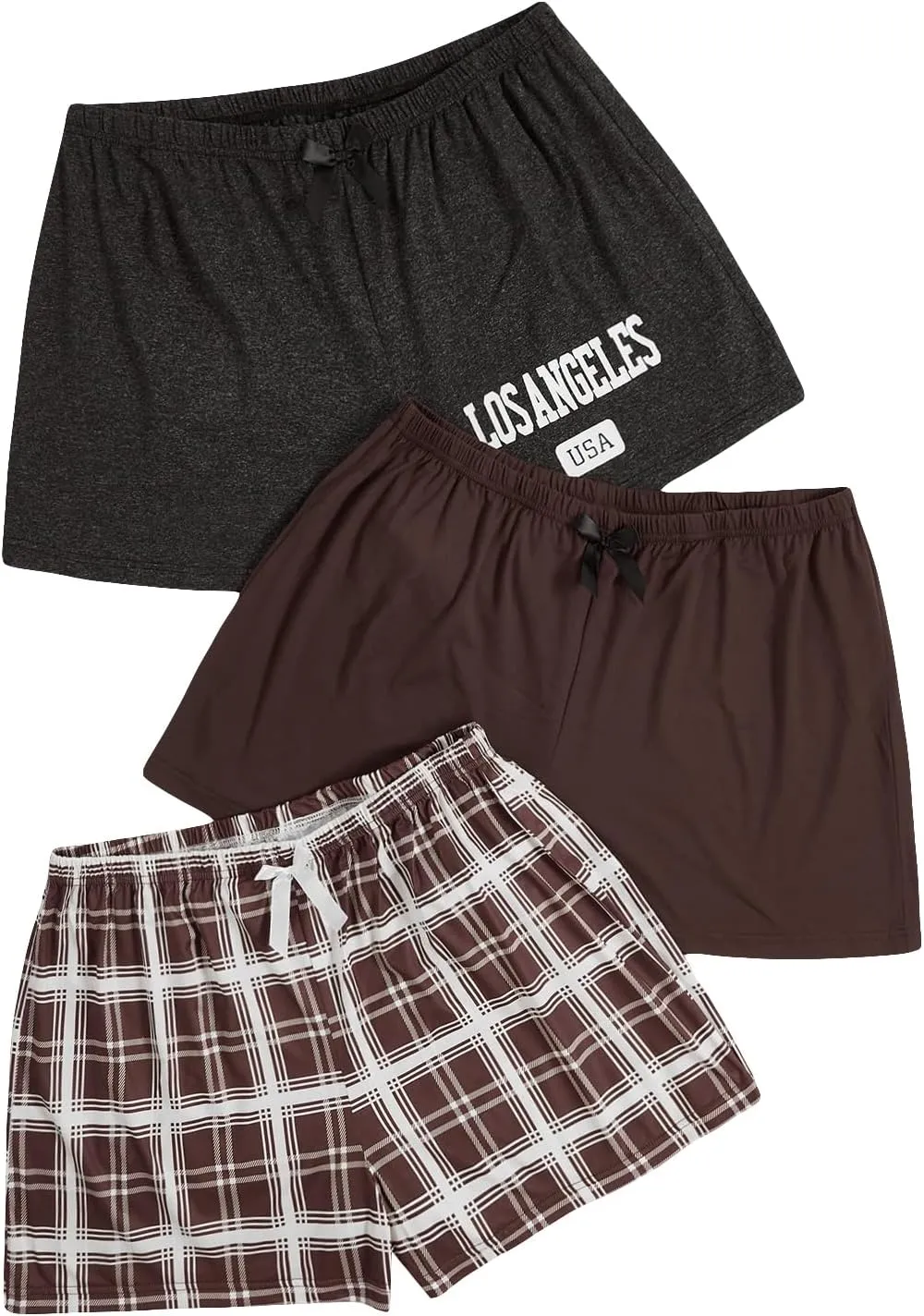 SweatyRocks Women's 3 Pack Plus Size Pajama Shorts Elastic High Waisted Lounge Sleep Shorts