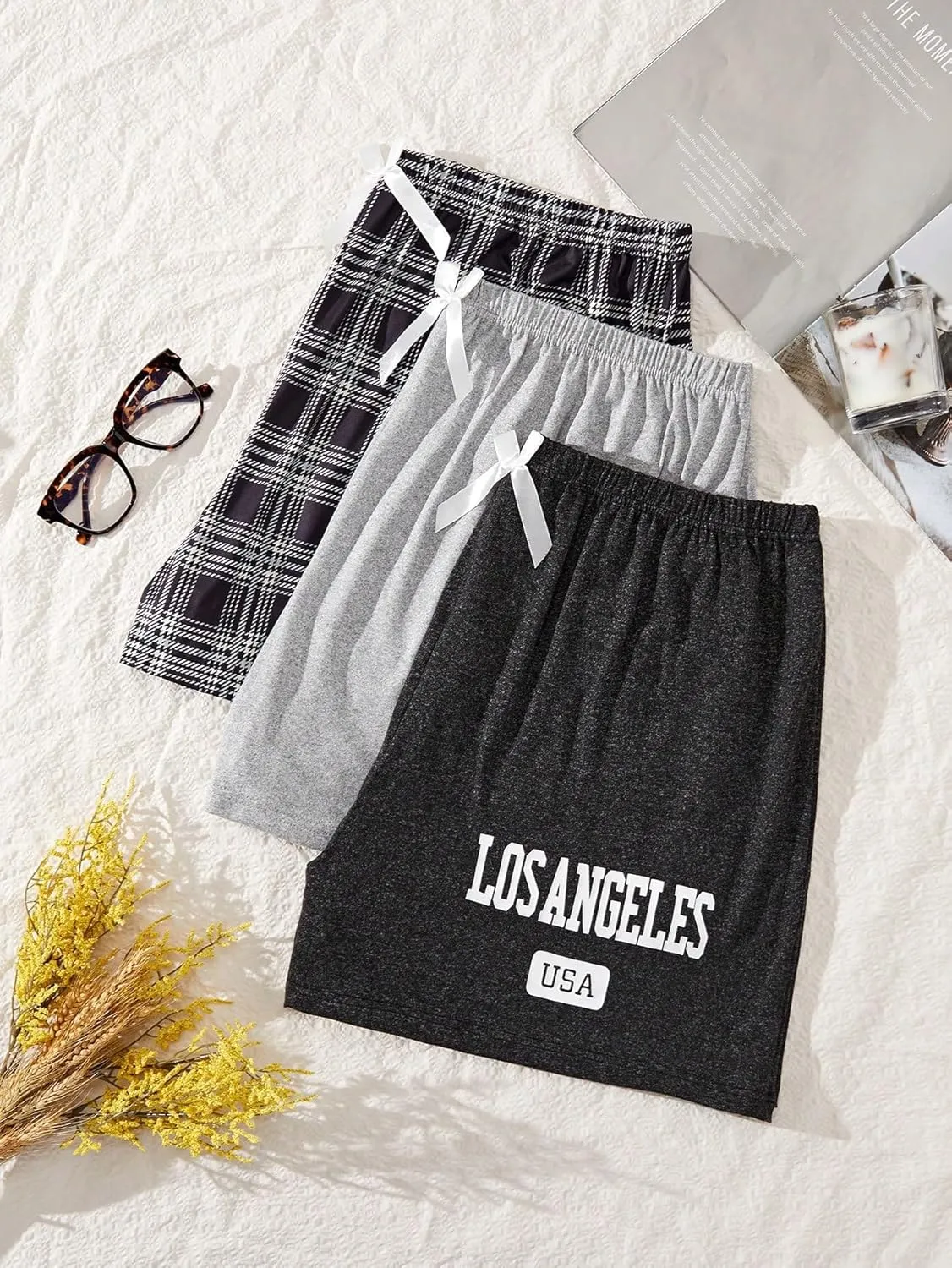 SweatyRocks Women's 3 Pack Plus Size Pajama Shorts Elastic High Waisted Lounge Sleep Shorts