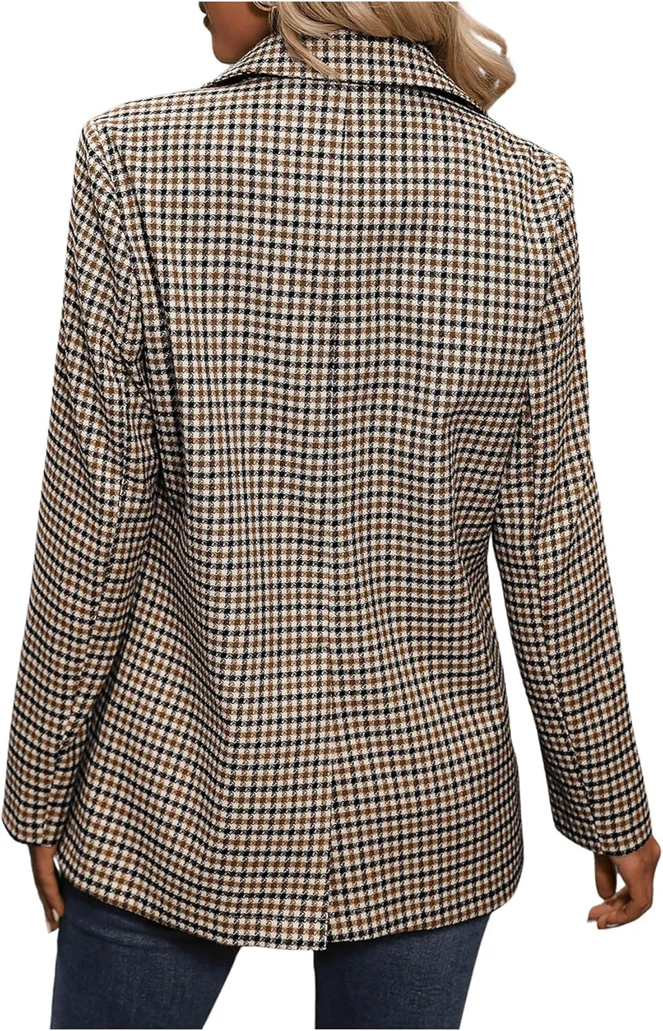 SweatyRocks Women's Casual Lapel Blazer Jacket Plaid Double Breasted Gingham Suit Coat