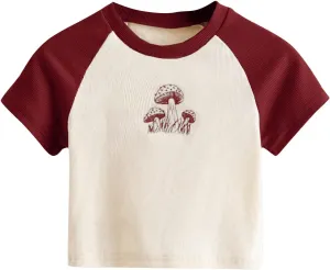 SweatyRocks Women's Graphic Print Round Neck T Shirt Short Sleeve Crop Tee Tops