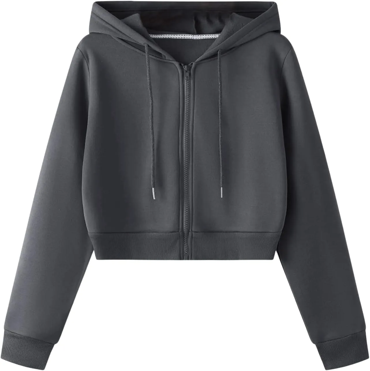 SweatyRocks Women's Long Sleeve Drawstring Full Zip Hooded Jacket Crop Sweatshirt