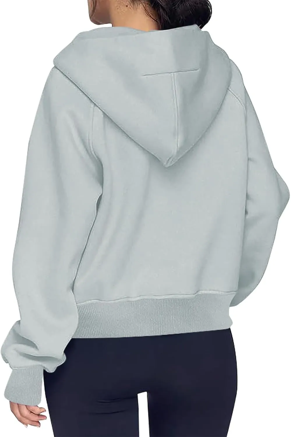TANGNADE Hooded Sweatshirts Women Half Zip Cropped Fleece Pullover Quarter Zipper Thumb Hole Hoodies with Pockets