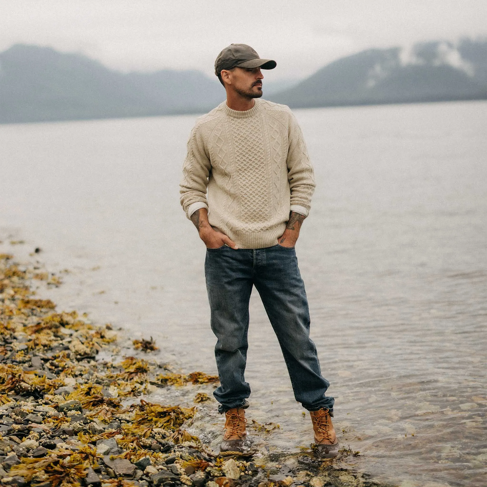 The Orr Sweater in Marled Oat Merino