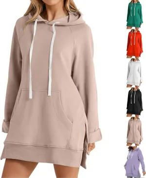The Warmy Oversized Hoodie Dress Women,First Ones Hoodie Dress for Women,Casual Drawstring Long Sweatshirt with Pocket