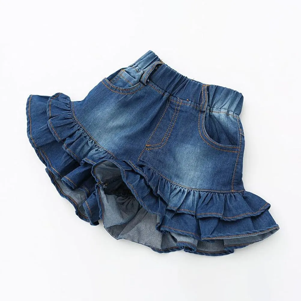 Toddler Baby Girls Denim Shorts Two Layers Ruffles Hem Kids Baby Summer Workout Skirt Shorts