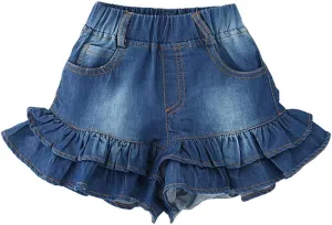 Toddler Baby Girls Denim Shorts Two Layers Ruffles Hem Kids Baby Summer Workout Skirt Shorts