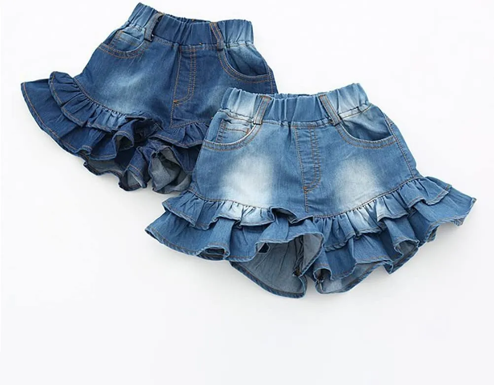 Toddler Baby Girls Denim Shorts Two Layers Ruffles Hem Kids Baby Summer Workout Skirt Shorts