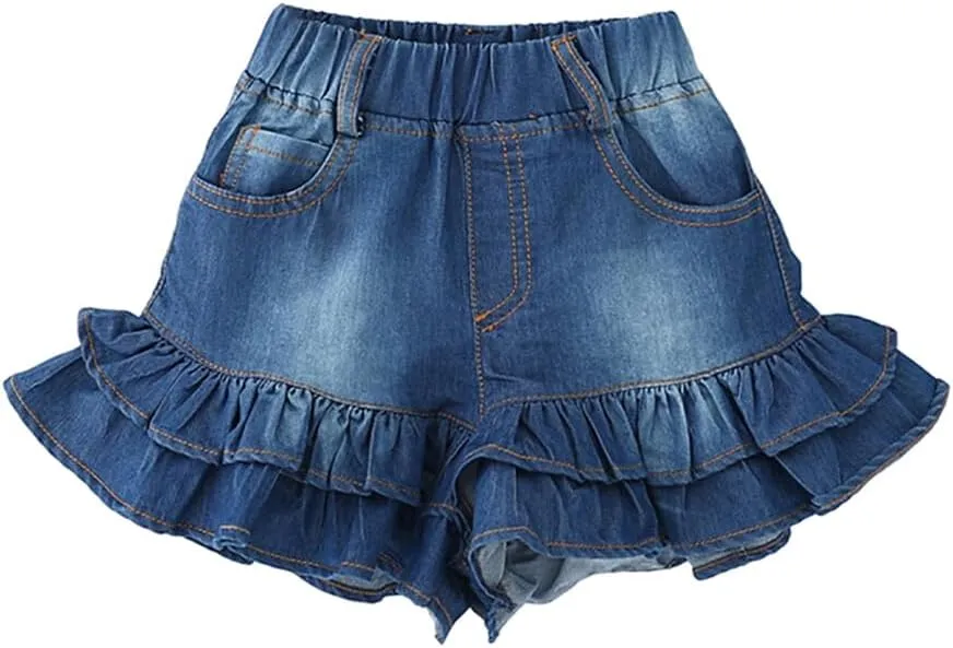 Toddler Baby Girls Denim Shorts Two Layers Ruffles Hem Kids Baby Summer Workout Skirt Shorts