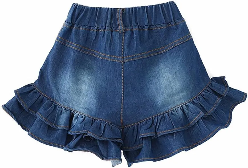Toddler Baby Girls Denim Shorts Two Layers Ruffles Hem Kids Baby Summer Workout Skirt Shorts