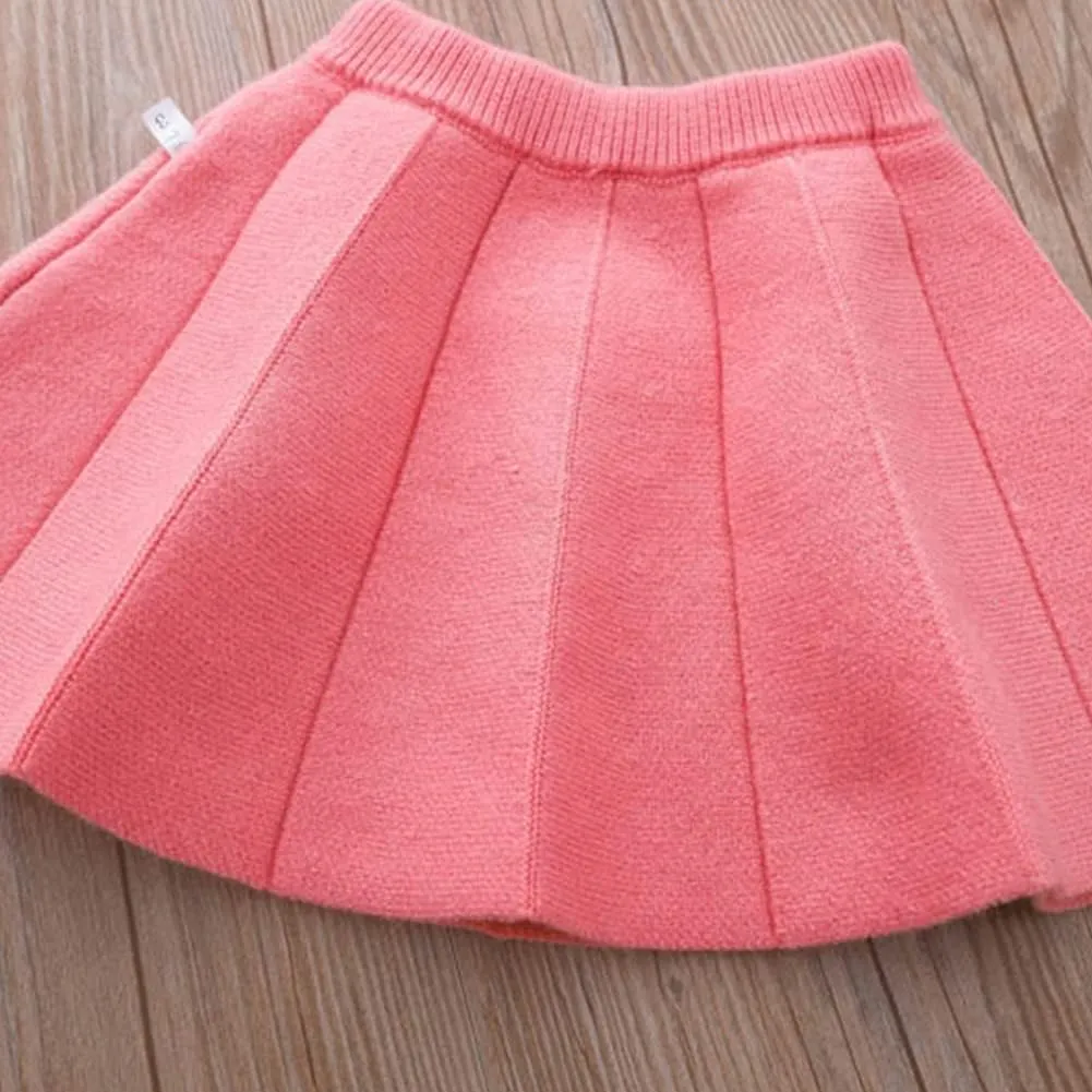 Toddler Girls Fall Winter Outfit Knitted Buttons Sweater Top Mini Skirt Ruffle Long Sleeve Tutu Dress 2PCS Clothes Set