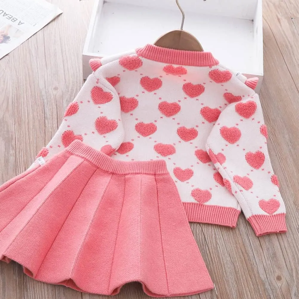 Toddler Girls Fall Winter Outfit Knitted Buttons Sweater Top Mini Skirt Ruffle Long Sleeve Tutu Dress 2PCS Clothes Set
