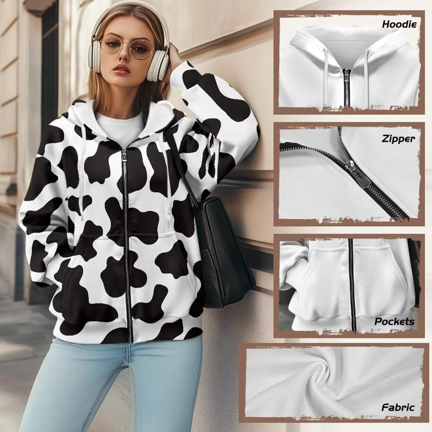 TODIYADDU Zip Up Hoodie for Women Fashion Sweatshirts with Pockets Oversized Jacket Drawstring Hoodies Y2k Winter Outfits