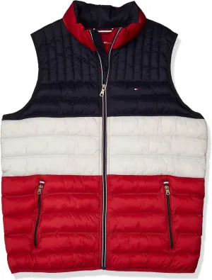 Tommy Hilfiger Men's Lightweight Down Quilted Puffer Vest, Midnight/Ice/Red, 3X Big