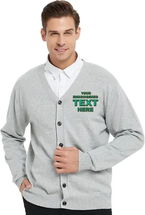 TopTie Embroidery Men's Sweater Cotton Custom Monogrammed Cardigan, Add Your Text Here