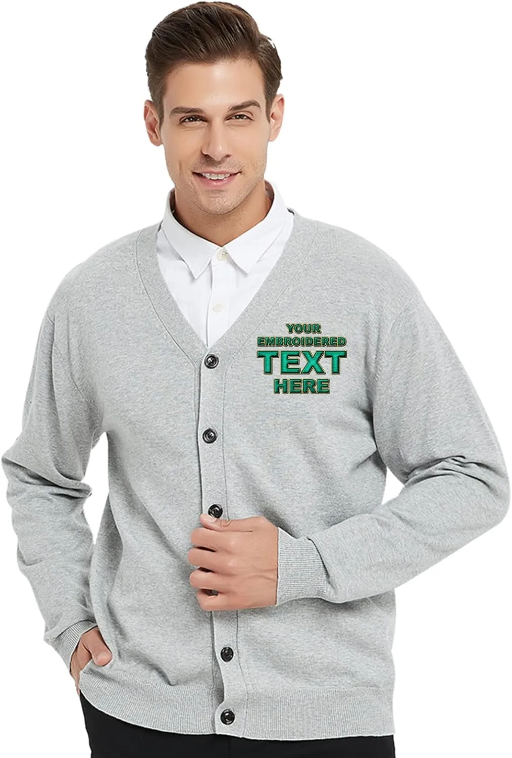 TopTie Embroidery Men's Sweater Cotton Custom Monogrammed Cardigan, Add Your Text Here