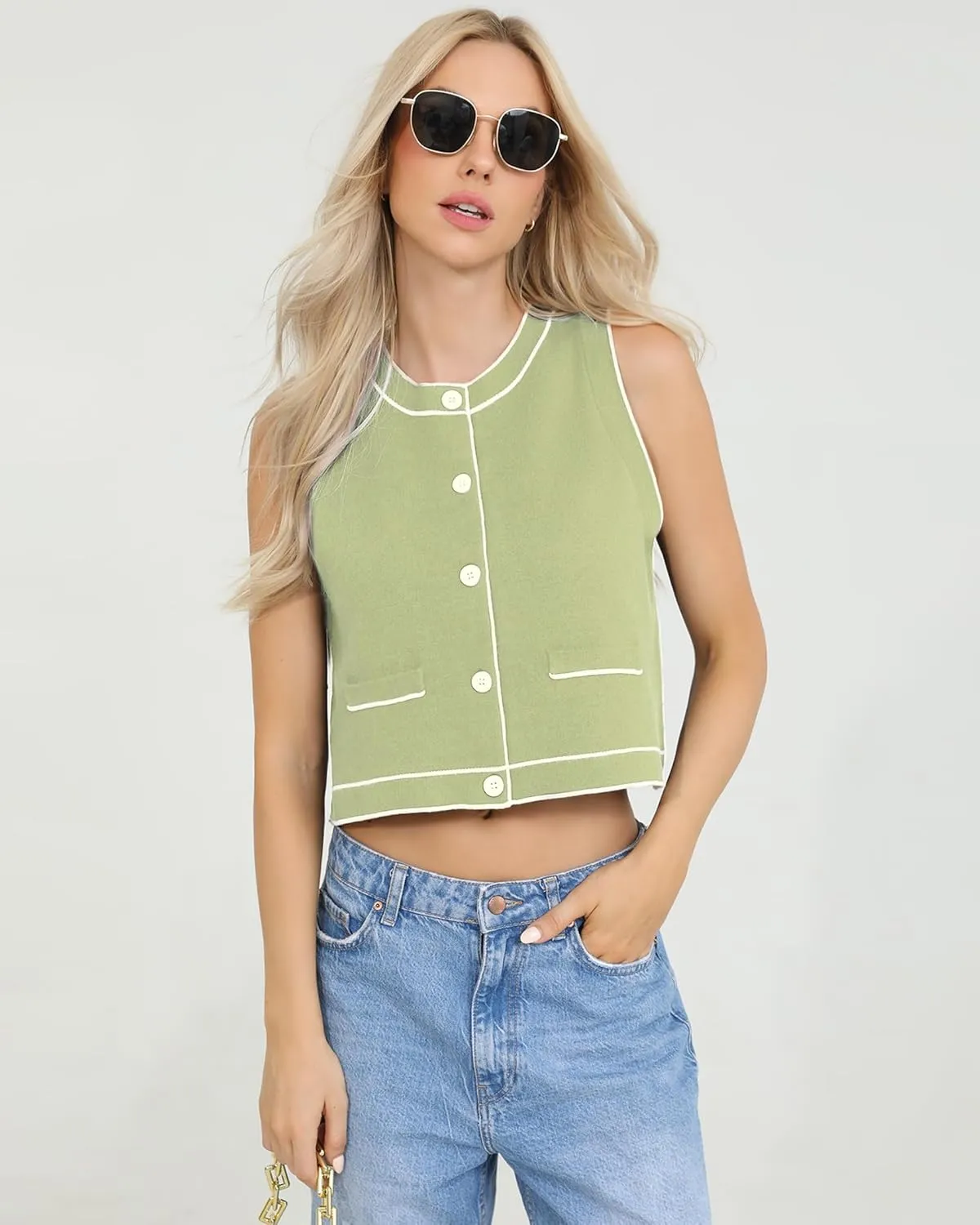 Totatuit Vest Tops for Women Cropped Sweater 2024 Fall Button Up Work Tank Top Outfits Y2K Clothes