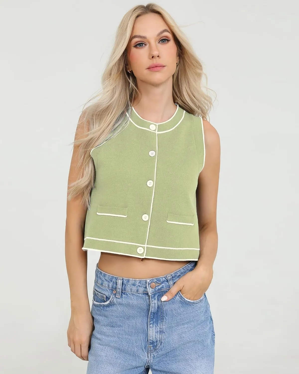 Totatuit Vest Tops for Women Cropped Sweater 2024 Fall Button Up Work Tank Top Outfits Y2K Clothes