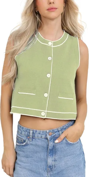Totatuit Vest Tops for Women Cropped Sweater 2024 Fall Button Up Work Tank Top Outfits Y2K Clothes