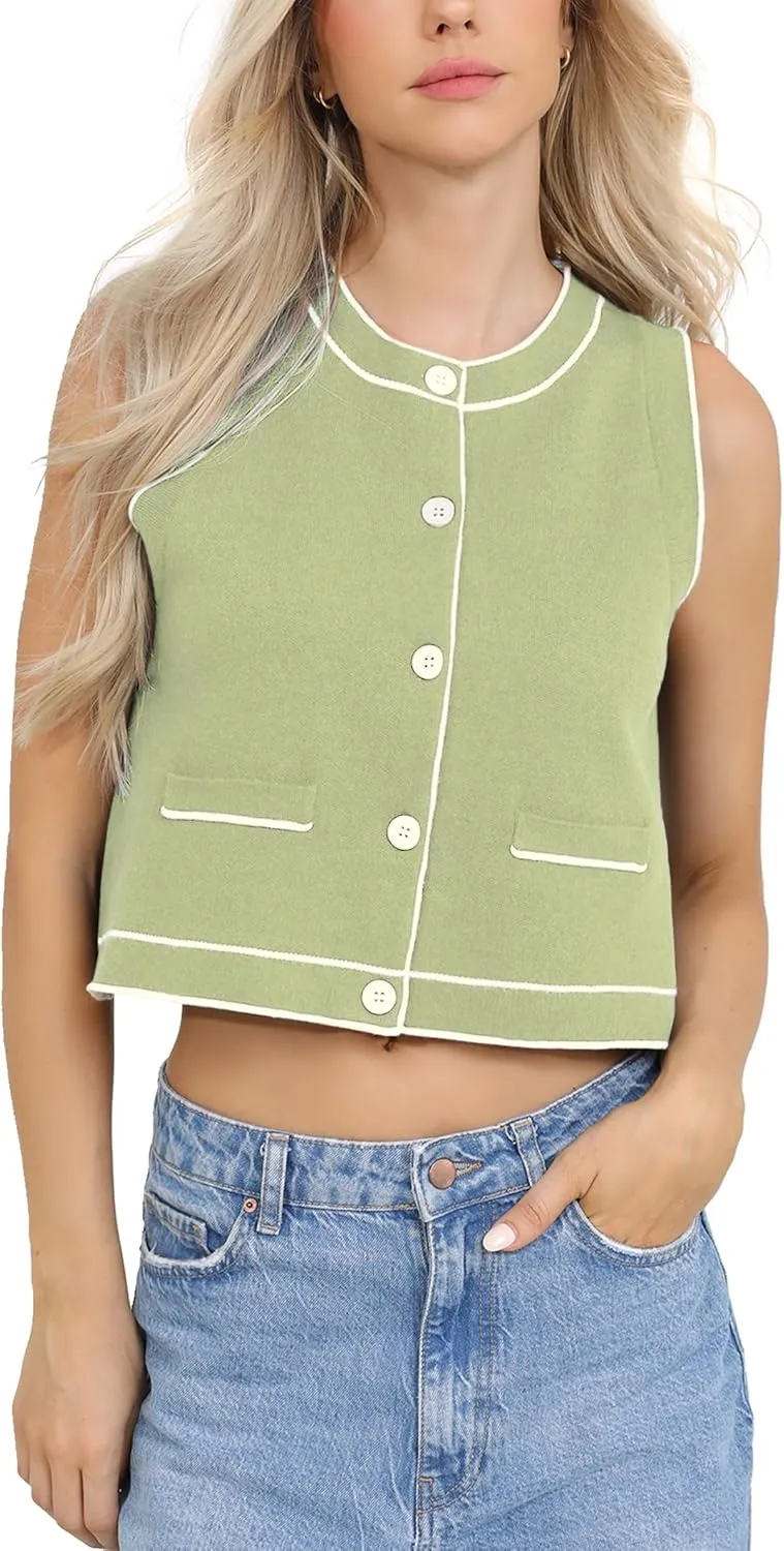 Totatuit Vest Tops for Women Cropped Sweater 2024 Fall Button Up Work Tank Top Outfits Y2K Clothes