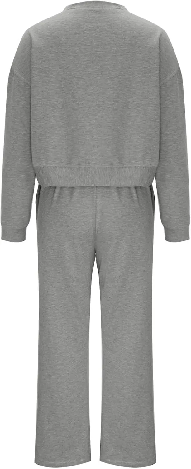 Two Piece Outfits For Women Sweatsuit Long Sleeve Sweatshirt And Wide Leg Sweatpant Lounge Set Matching Tracksuit