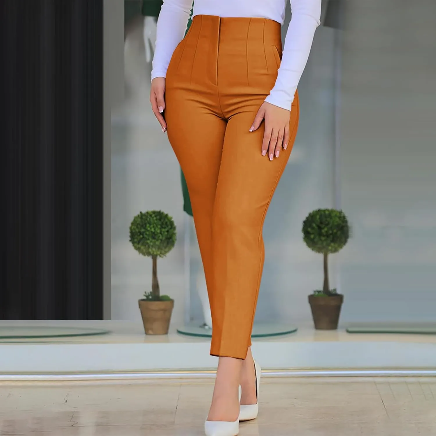 Uillui Dressy Pants for Women High Waist Slim Fit Straight Leg Pants Business Casual Work Office Pants Stretch Yoga Trousers
