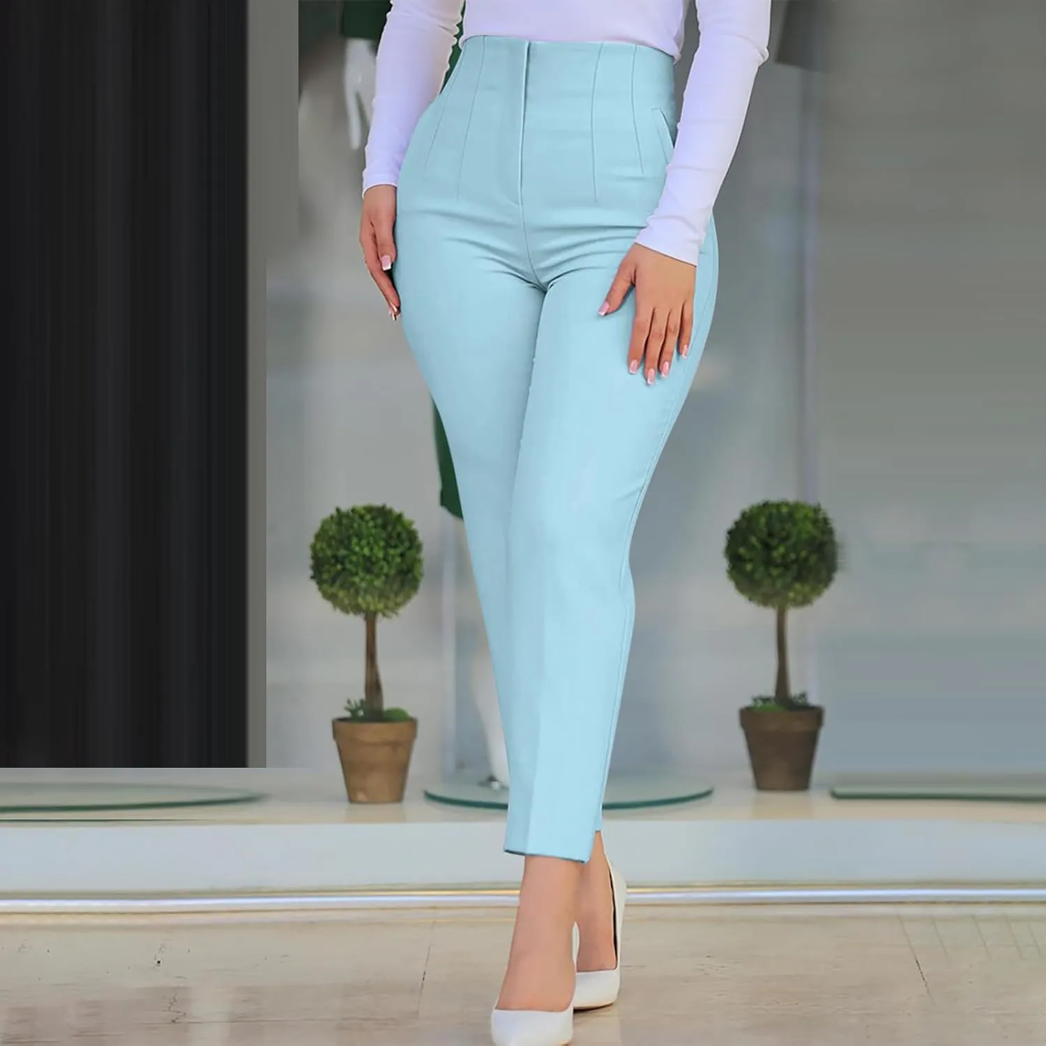 Uillui Dressy Pants for Women High Waist Slim Fit Straight Leg Pants Business Casual Work Office Pants Stretch Yoga Trousers