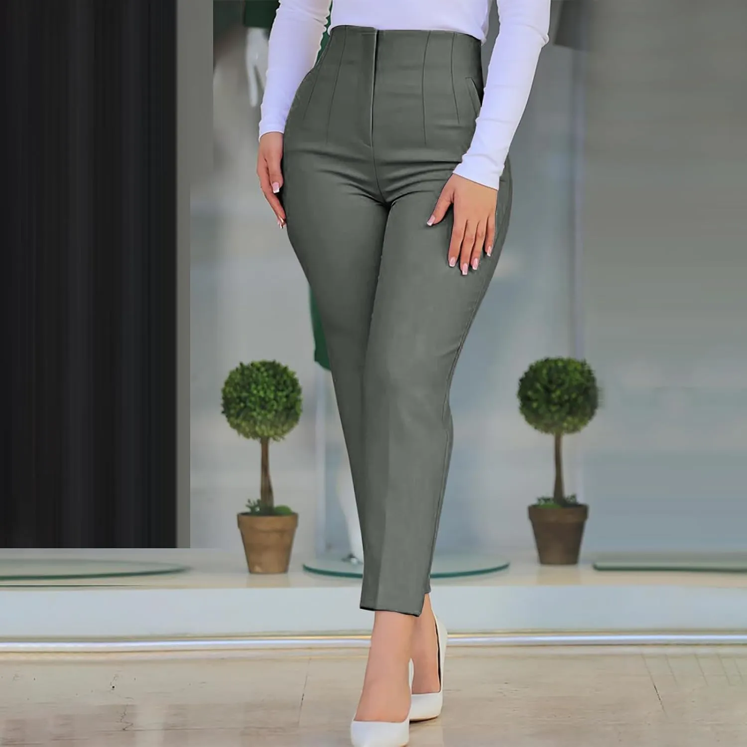Uillui Dressy Pants for Women High Waist Slim Fit Straight Leg Pants Business Casual Work Office Pants Stretch Yoga Trousers