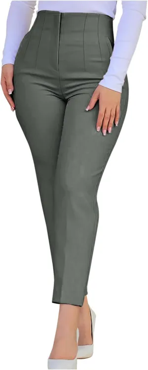 Uillui Dressy Pants for Women High Waist Slim Fit Straight Leg Pants Business Casual Work Office Pants Stretch Yoga Trousers